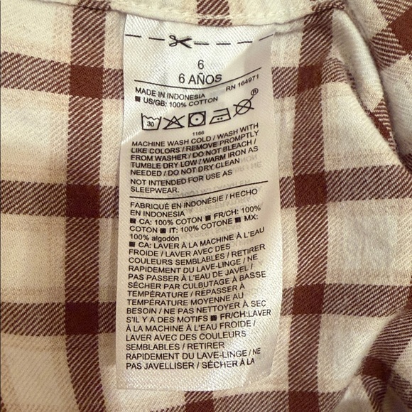 Boys Size 6 Janie and Jack Brown Plaid Button Down Shirt Long Sleeve Cotton - Picture 7 of 8